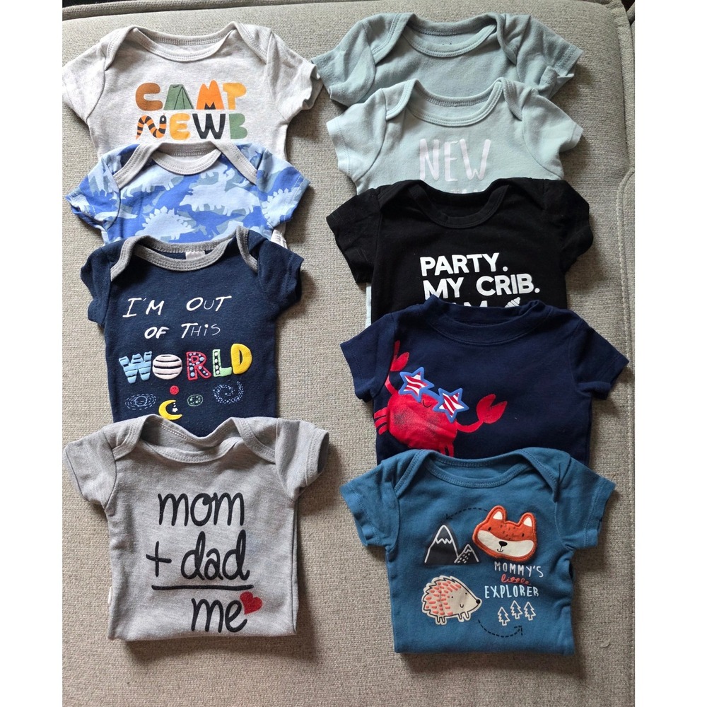 Old Navy Baby Bodysuit Lot 9pc 3 6 Month Short Sleeve Graphic Dino Space Cotton